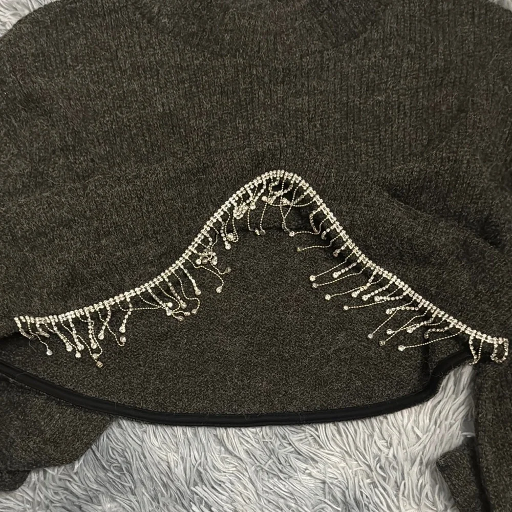 Zara Gray Cowl Neck Sweater with Fringe Detail - Picture 6 of 7
